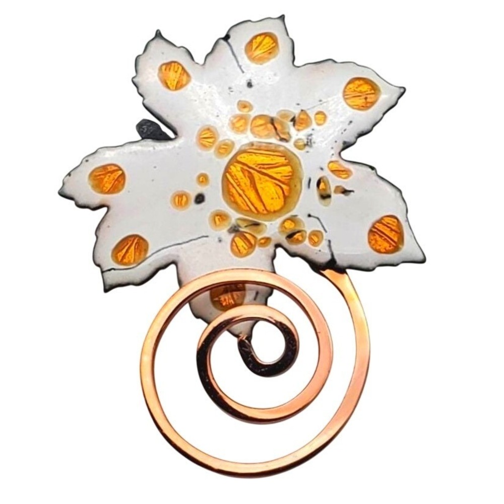 Matisse Renoir Maple Leaf Brooch White Gold Enamel Copper Spiral Pin Modernist